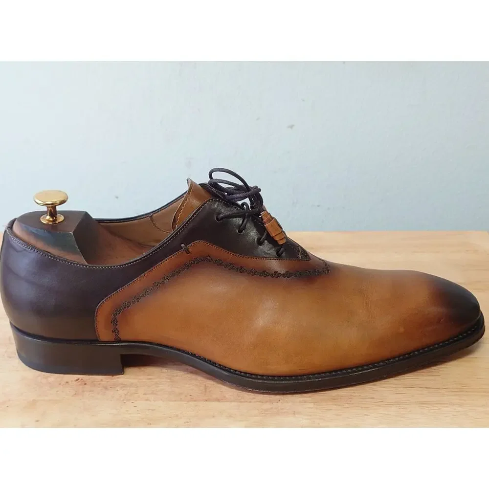 Mezlan Manet Mens Burnished Beige Leather Wholecut Dress Shoe Oxfords Size 12M - Picture 5 of 10